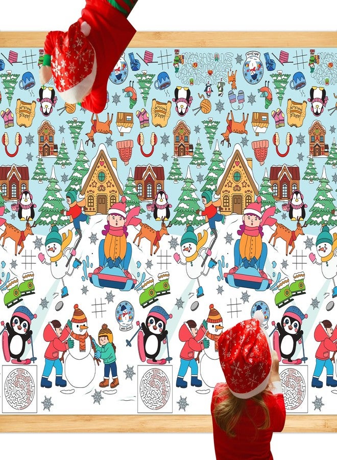 WhatSign Christmas Giant Coloring Tablecloth 72×30 Inches - Kids Activities Crafts Poster for Grandkids Holiday Party Classroom Decorations - Image 1